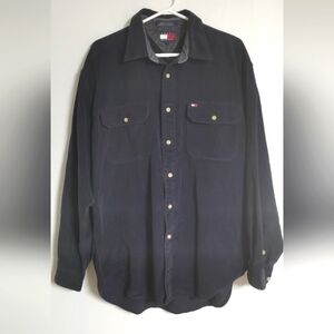 Tommy Hilfiger Men's L Long Sleeve Navy Blue Corduroy Button Down Thick Shirt